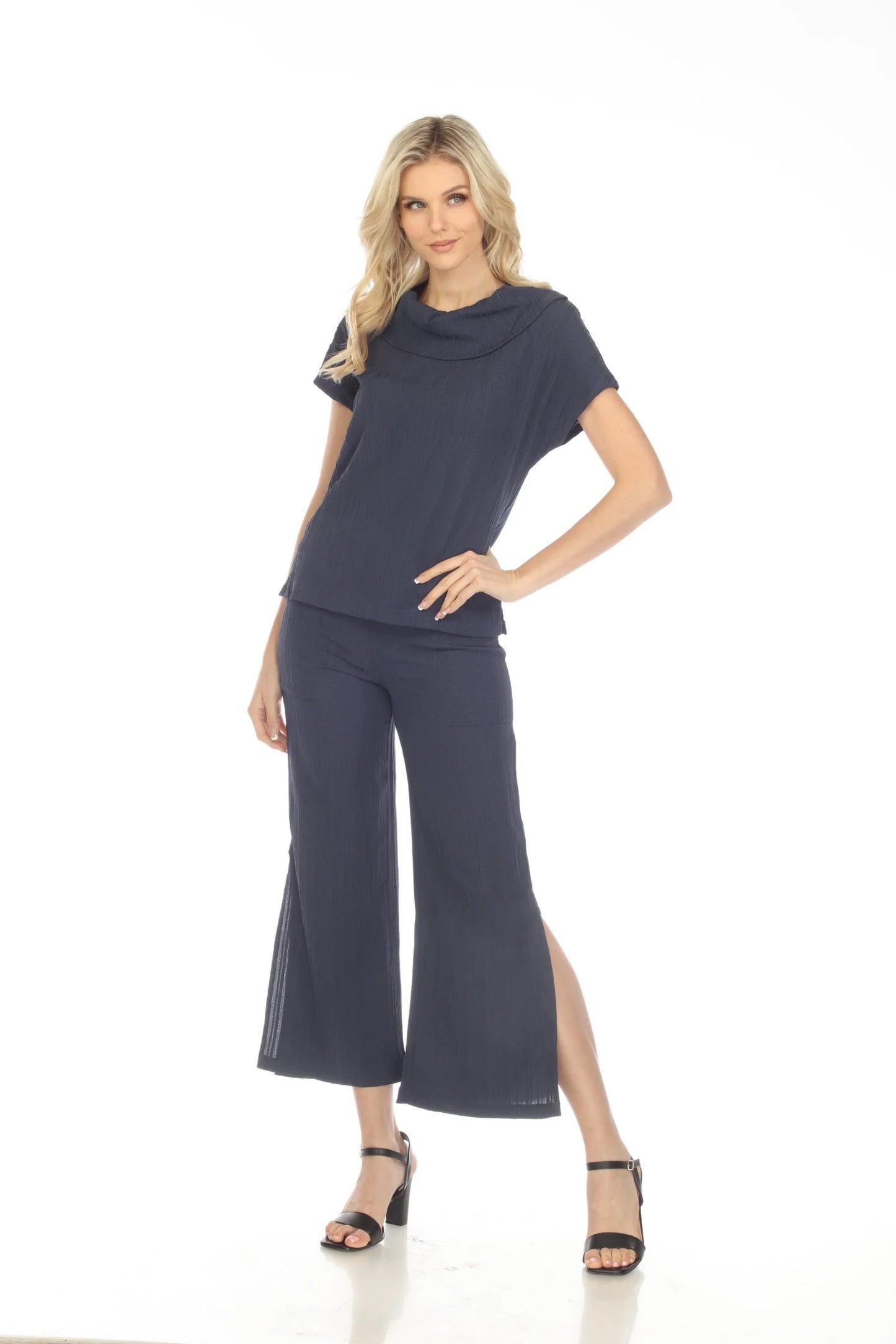 Carine Rolled Collar Split Hem Navy