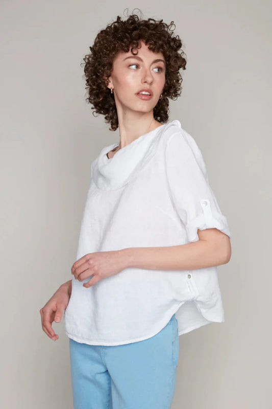 Carre Noir Linen Cowl Neck Blouse