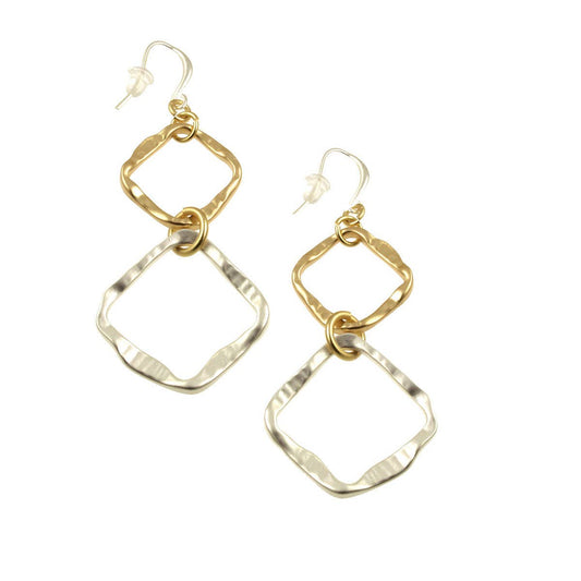 Contoured Square Dangle Earrings - Gold/Silver Square Dangle