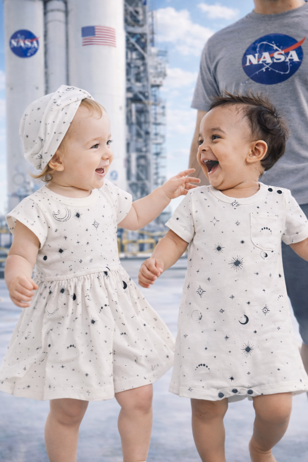 Baby kid organic short sleeve romper | celestial stars