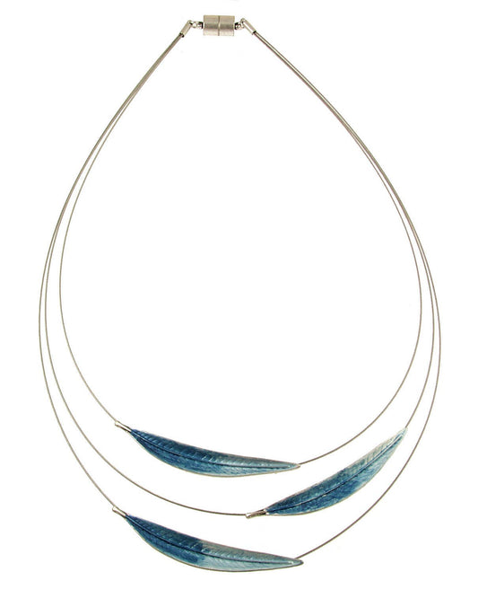 Gradient Leaf, 3-Strand Necklace: Blue; Green; Rose Gold 18"