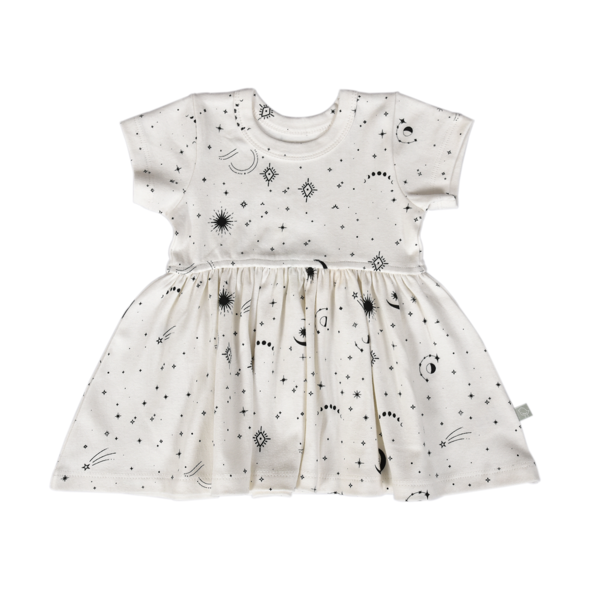 Baby kid short sleeve organic twirl dress | celestial stars