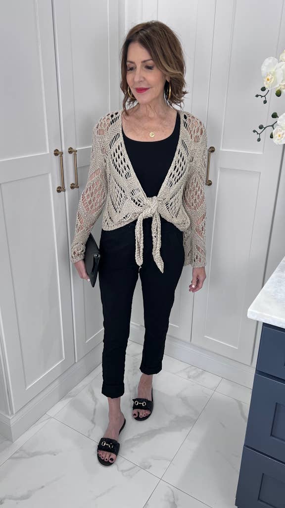 Kandra Open Knit Tie Front Bolero (CLS303)