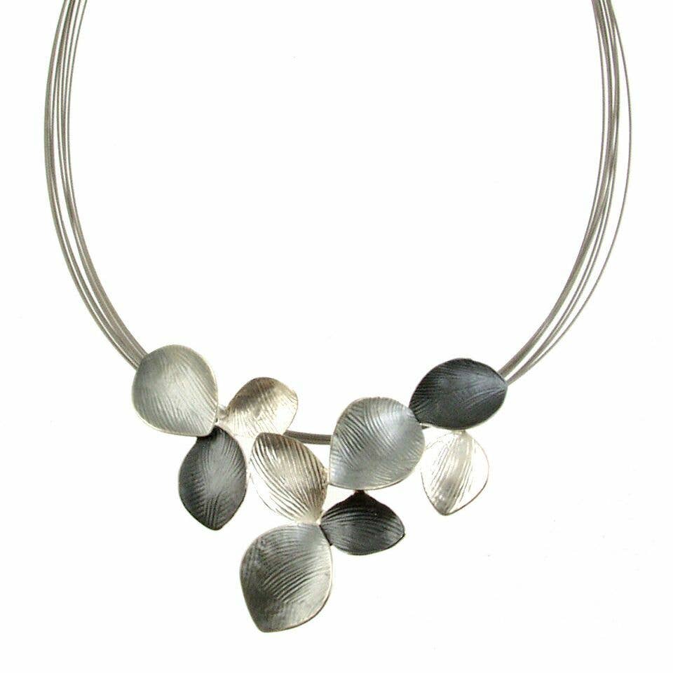 Lily Leaf Necklace: Gold/Gray; Silver/Gray; Blues/White; 18"