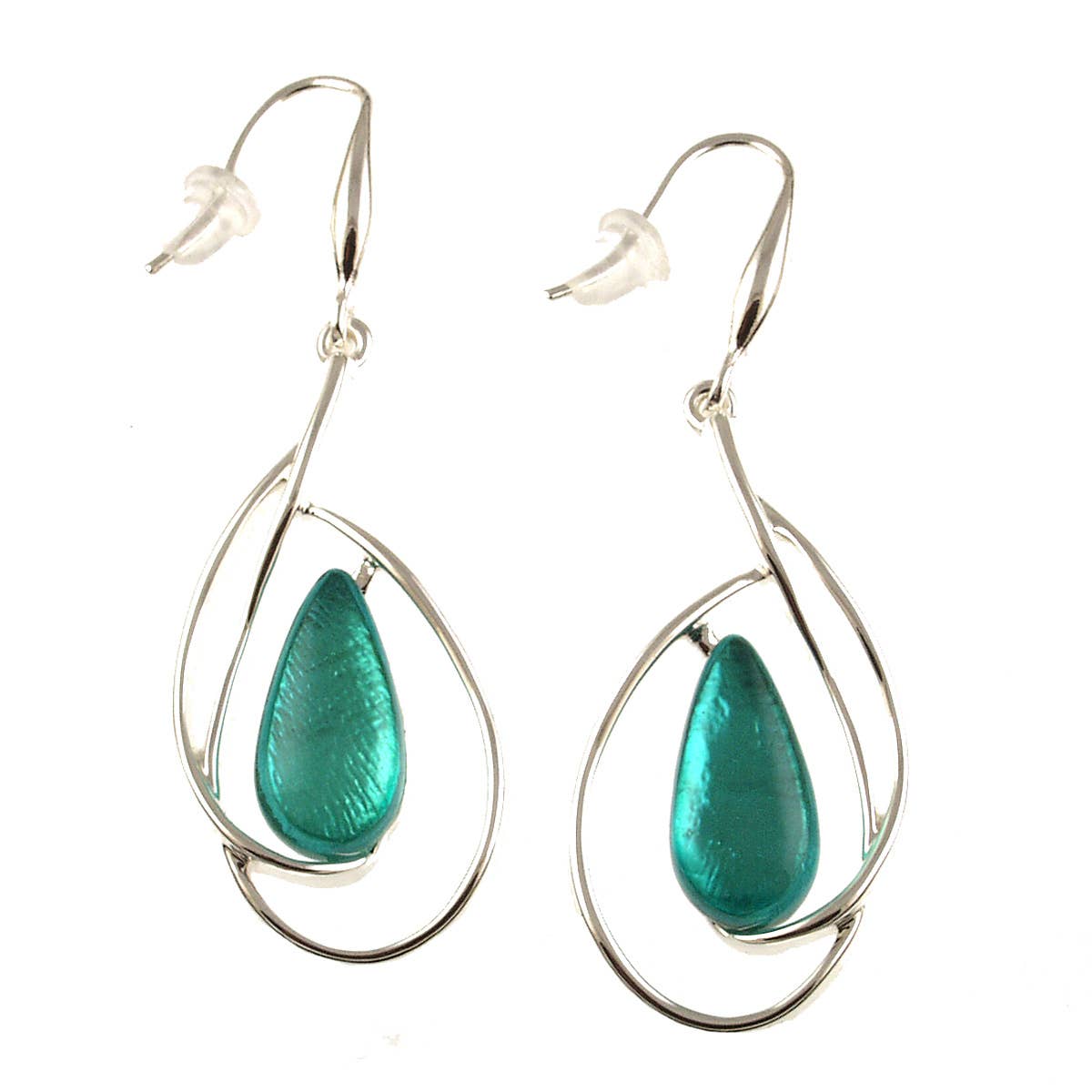 Silver Loop, Teardrop Center Earrings - Purple or Blues