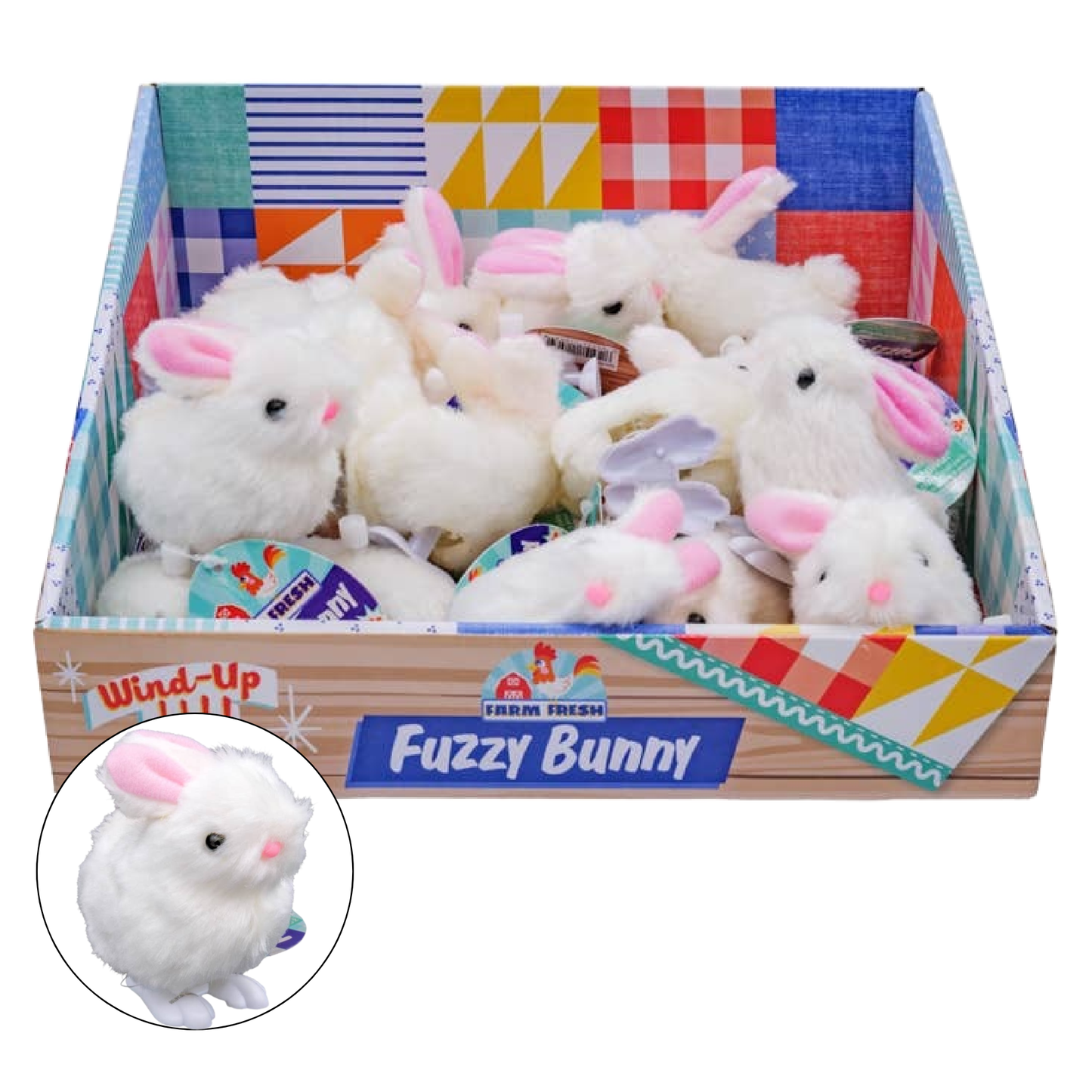 Farm Fresh White Fuzzy Bunny Wind Ups, Spring, Easter