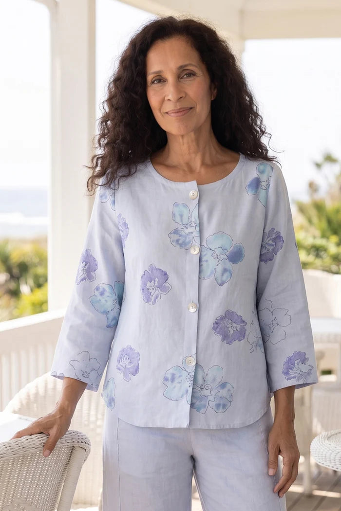 Habitat Linen Watercolor Floral Top
