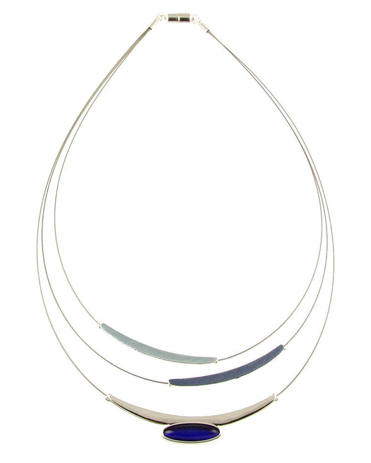 Equinox Crystal 3-Strand Necklace: Blue; Gld/Brwn 18"