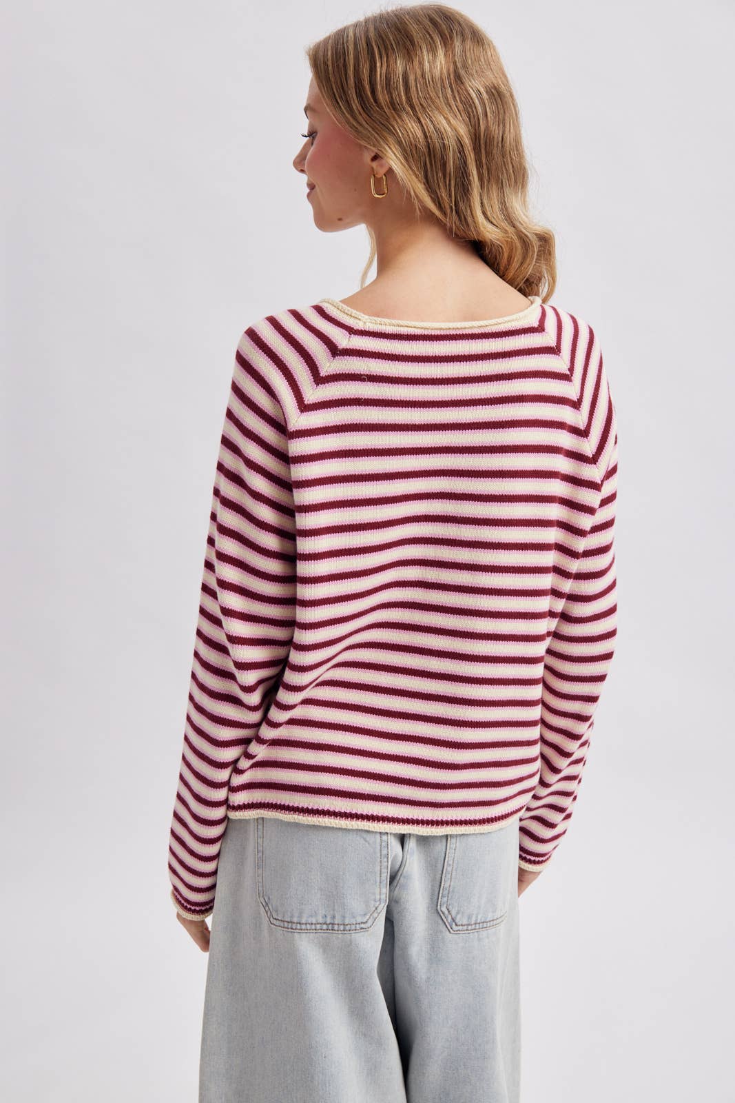 STRIPE CREW NECK KNIT SWEATER / WL26-13173
