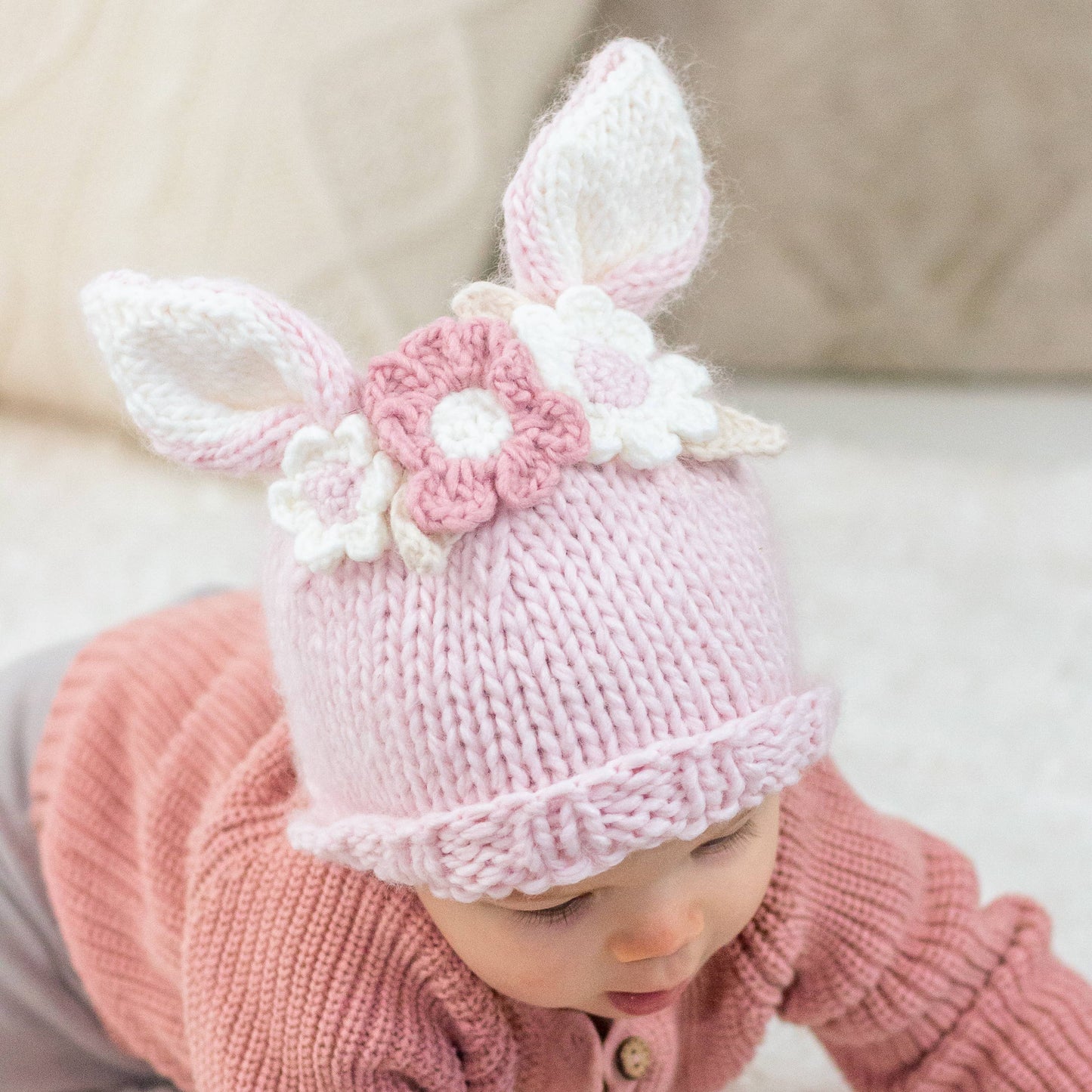 Flower Bunny Beanie Blush Mono Beanie Baby & Kids