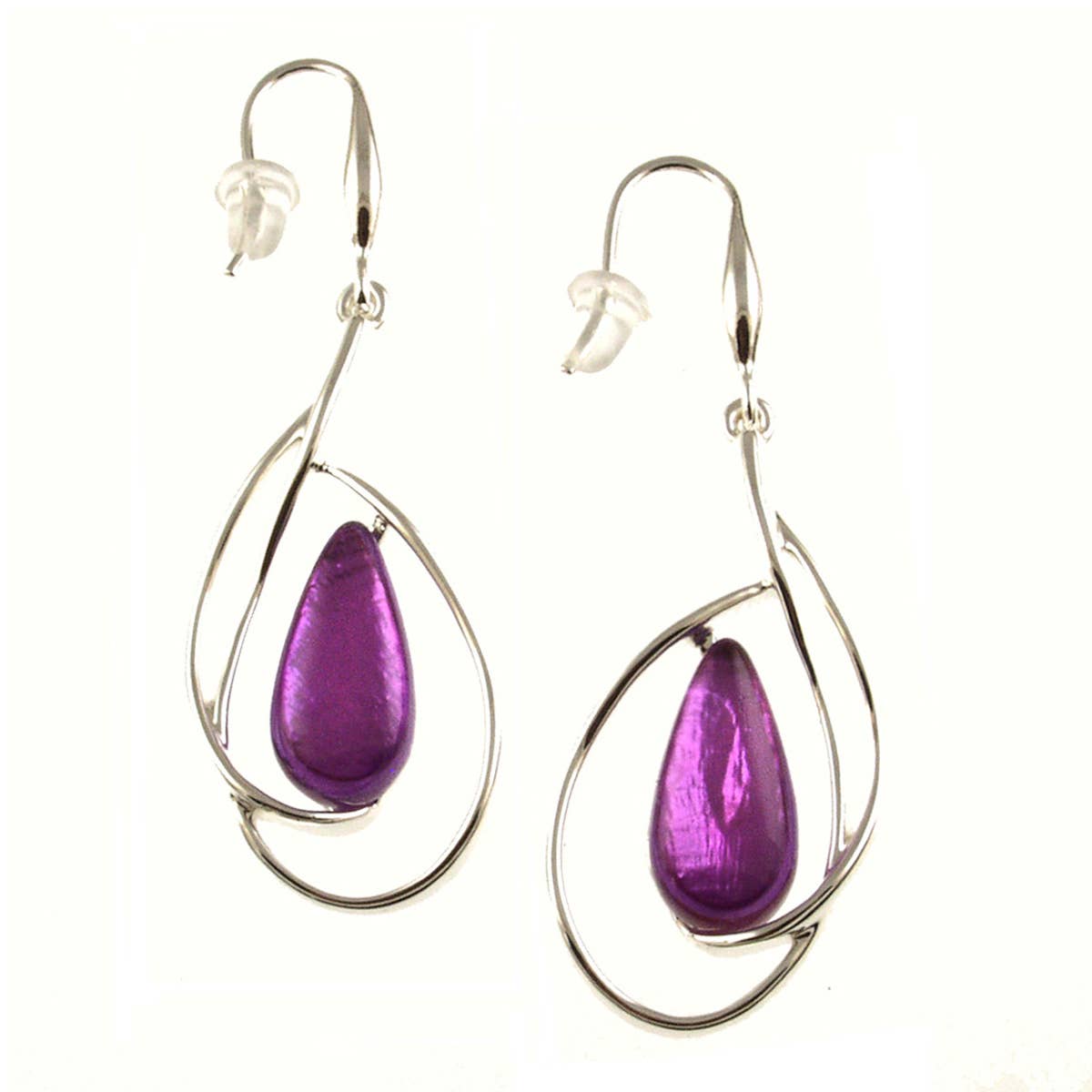 Silver Loop, Teardrop Center Earrings - Purple or Blues