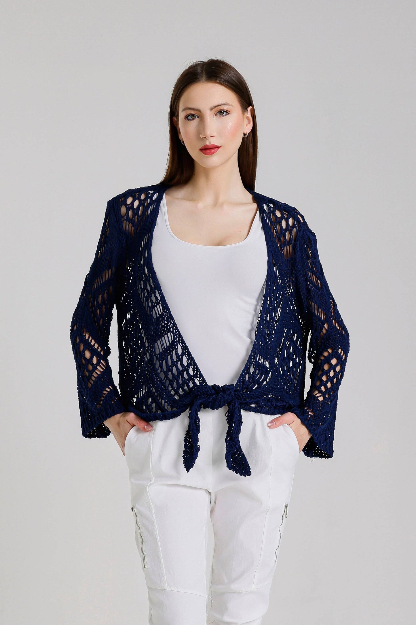 Kandra Open Knit Tie Front Bolero (CLS303)