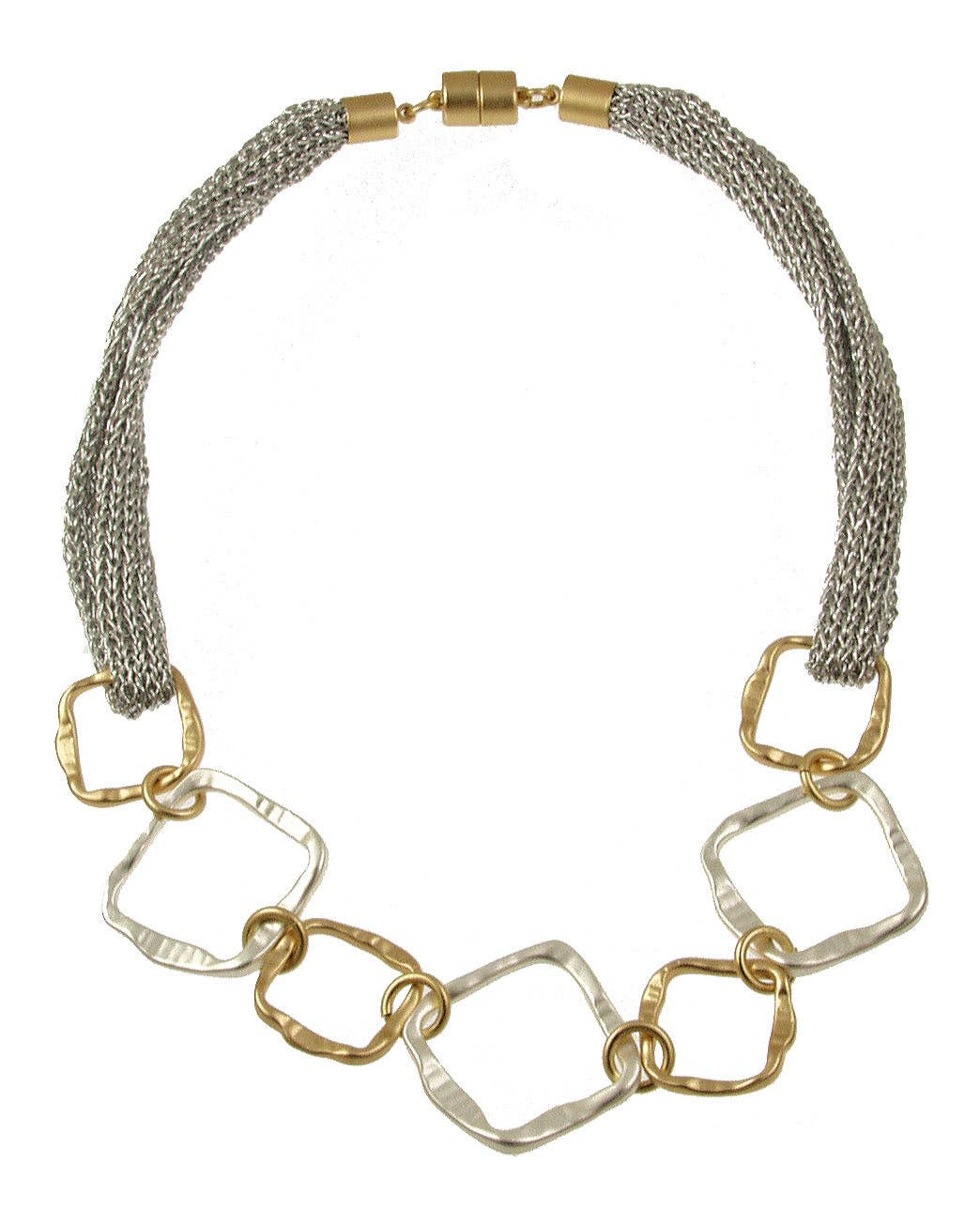 Contoured Square Necklace - Silver/Gold Squares, Mesh-Fabric