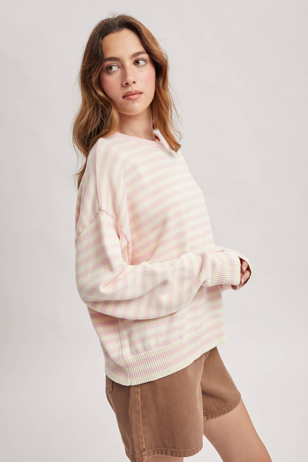 STRIPED DROP SHOULDER SWEATER