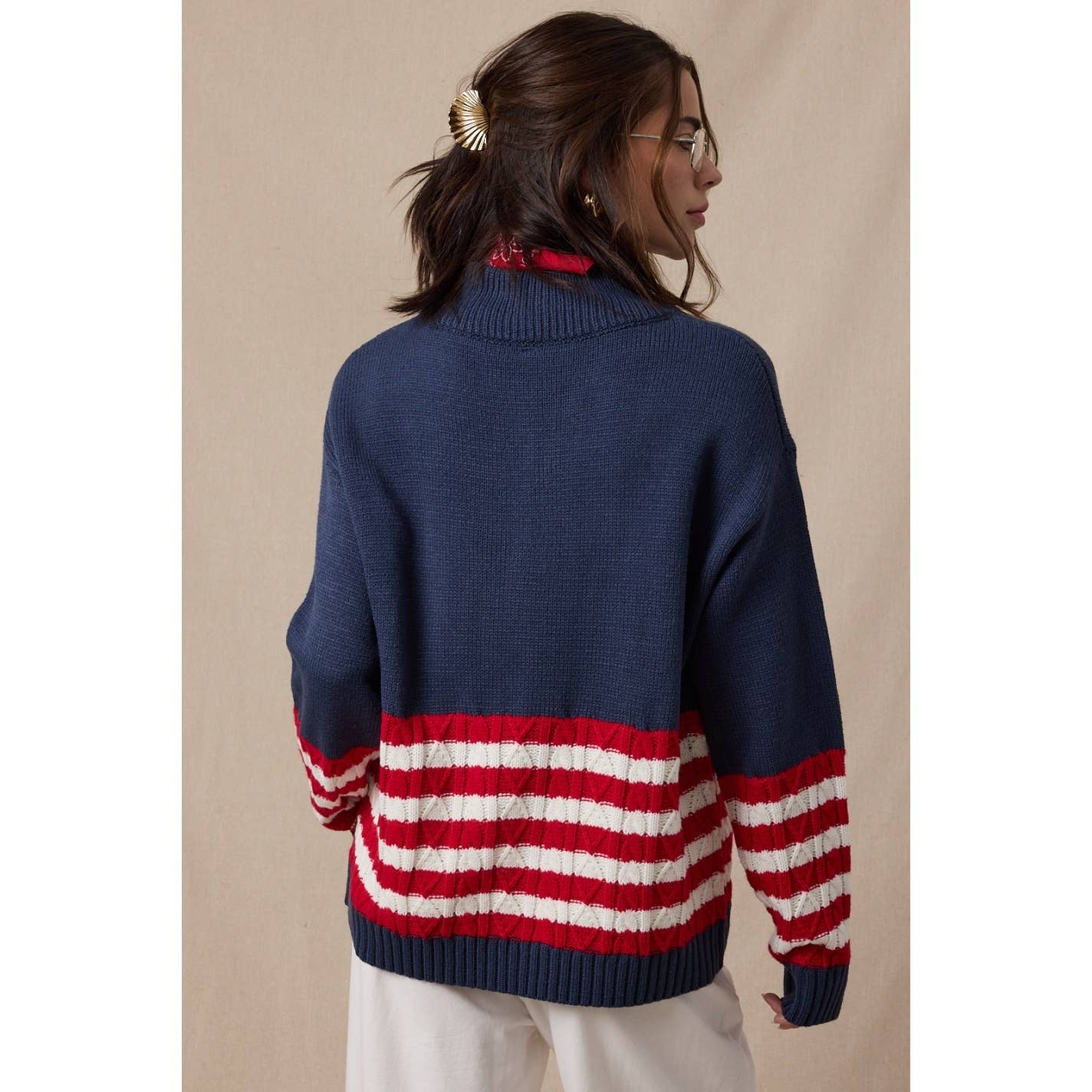 HALF-ZIP SWEATER WITH STRIPED DETAIL / WL25-11589