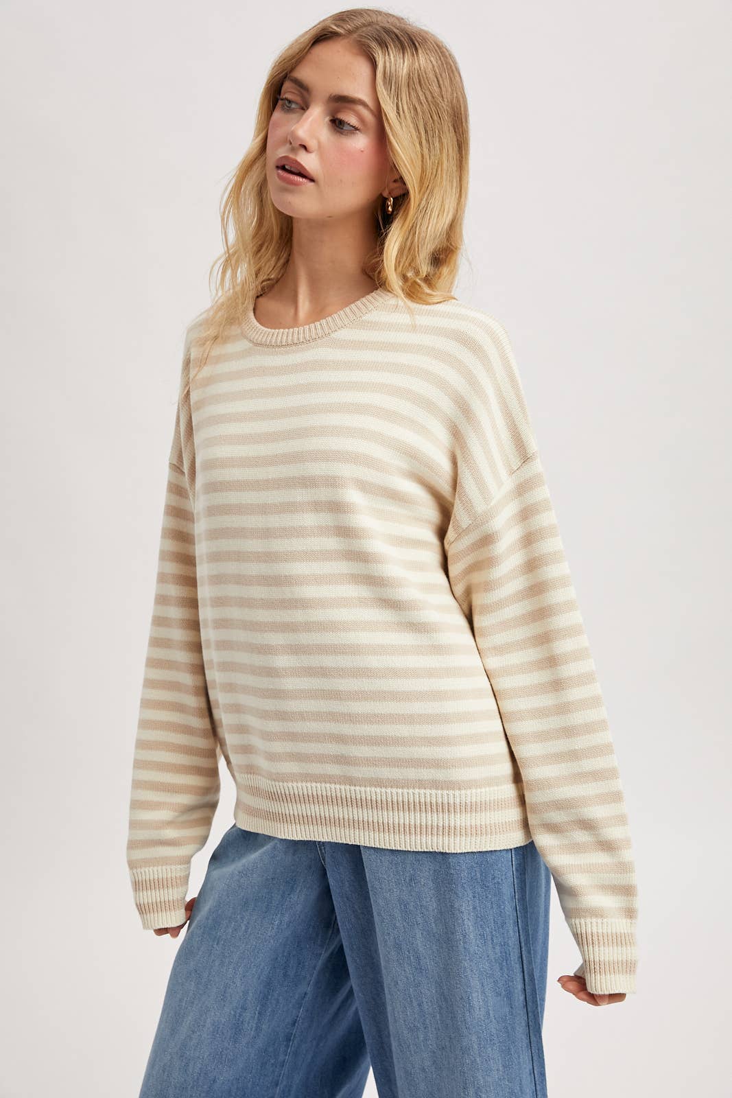 STRIPED DROP SHOULDER SWEATER