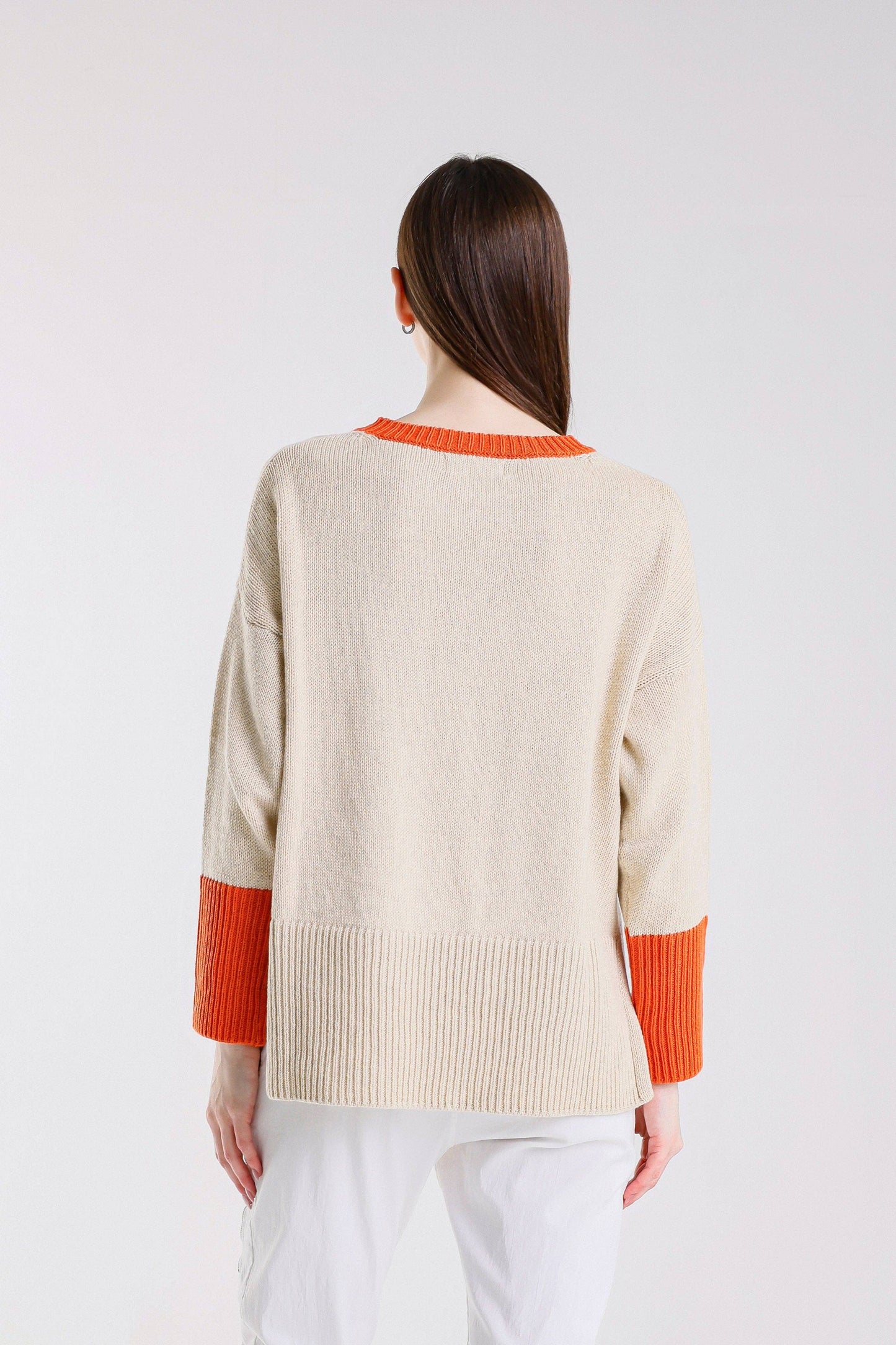 Lisbeth Contrast Neck Hi/Low Sweater (BLS915)