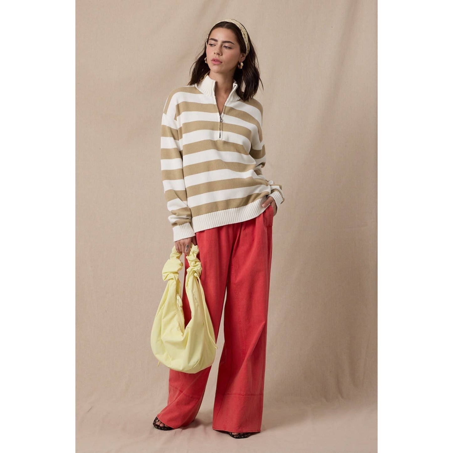 STRIPED HALF-ZIP SWEATER