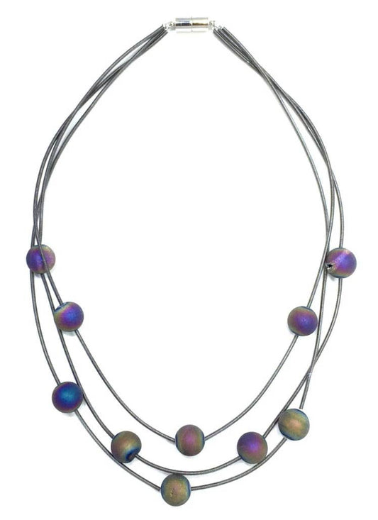 S18E- 3 Strand Slate PW N w/ Irri Geode Stones