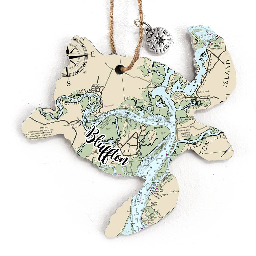 Wood Ornament - Turtle - Custom MAP Location- Best Seller!