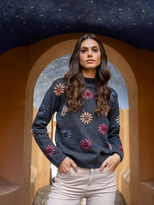 Charlie B Embroidered Flower Power Sweater