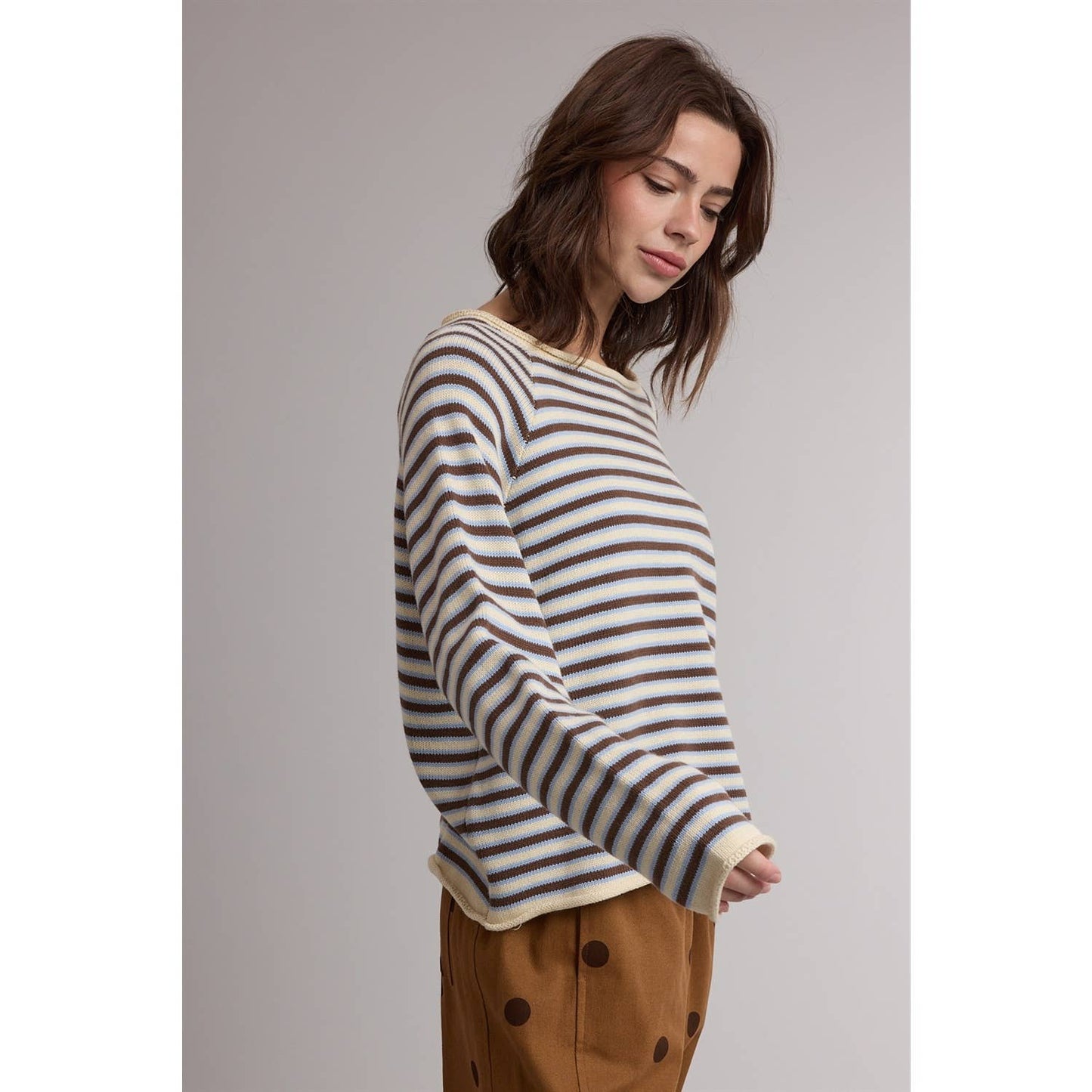 STRIPE CREW NECK KNIT SWEATER / WL26-13173