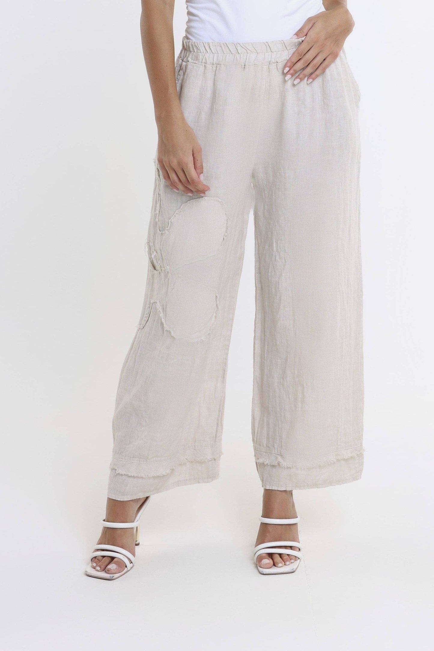 Flower Yvette Raw Edge Linen Pant (PL197F)