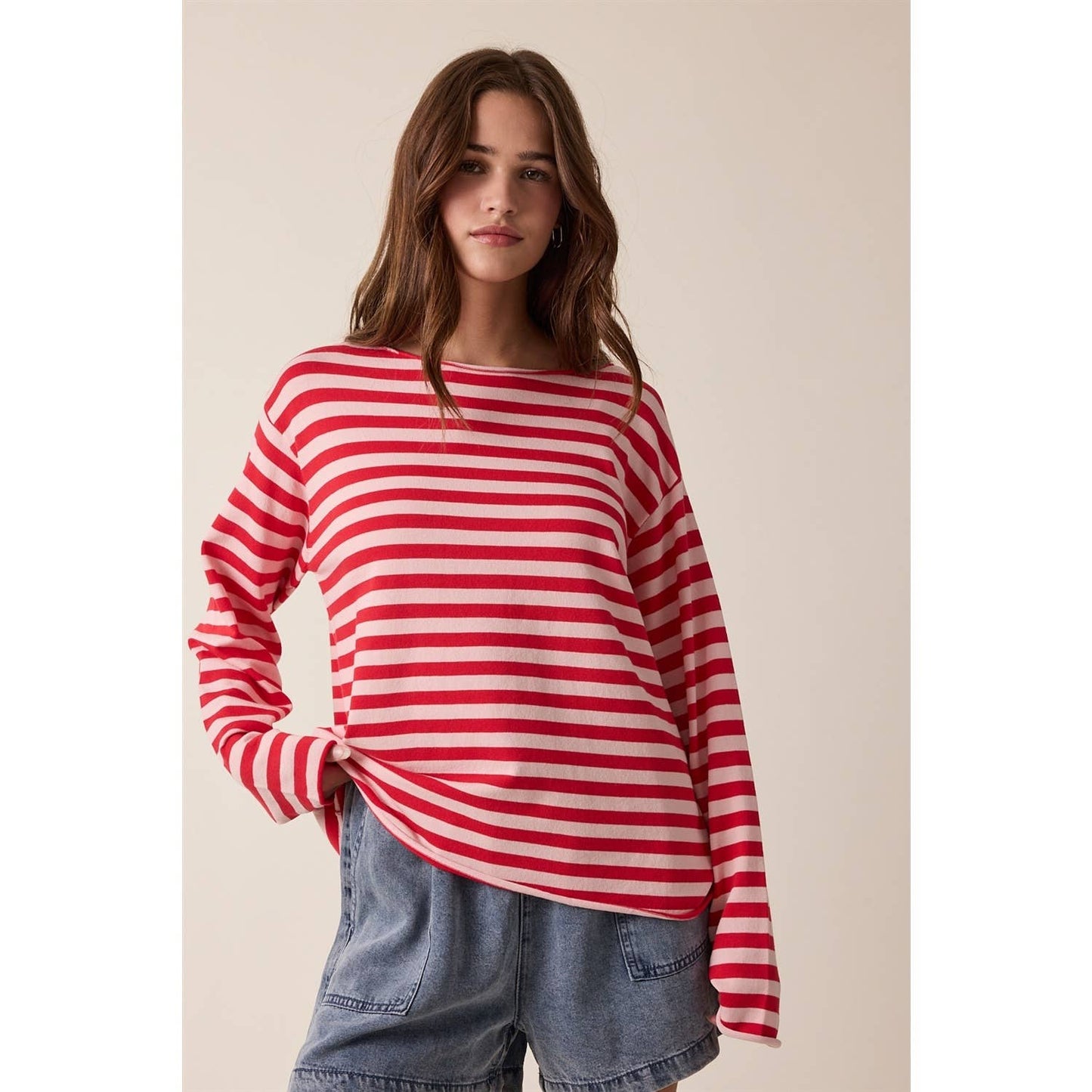 STRIPED BOAT NECK SWEATER / WL25-12375