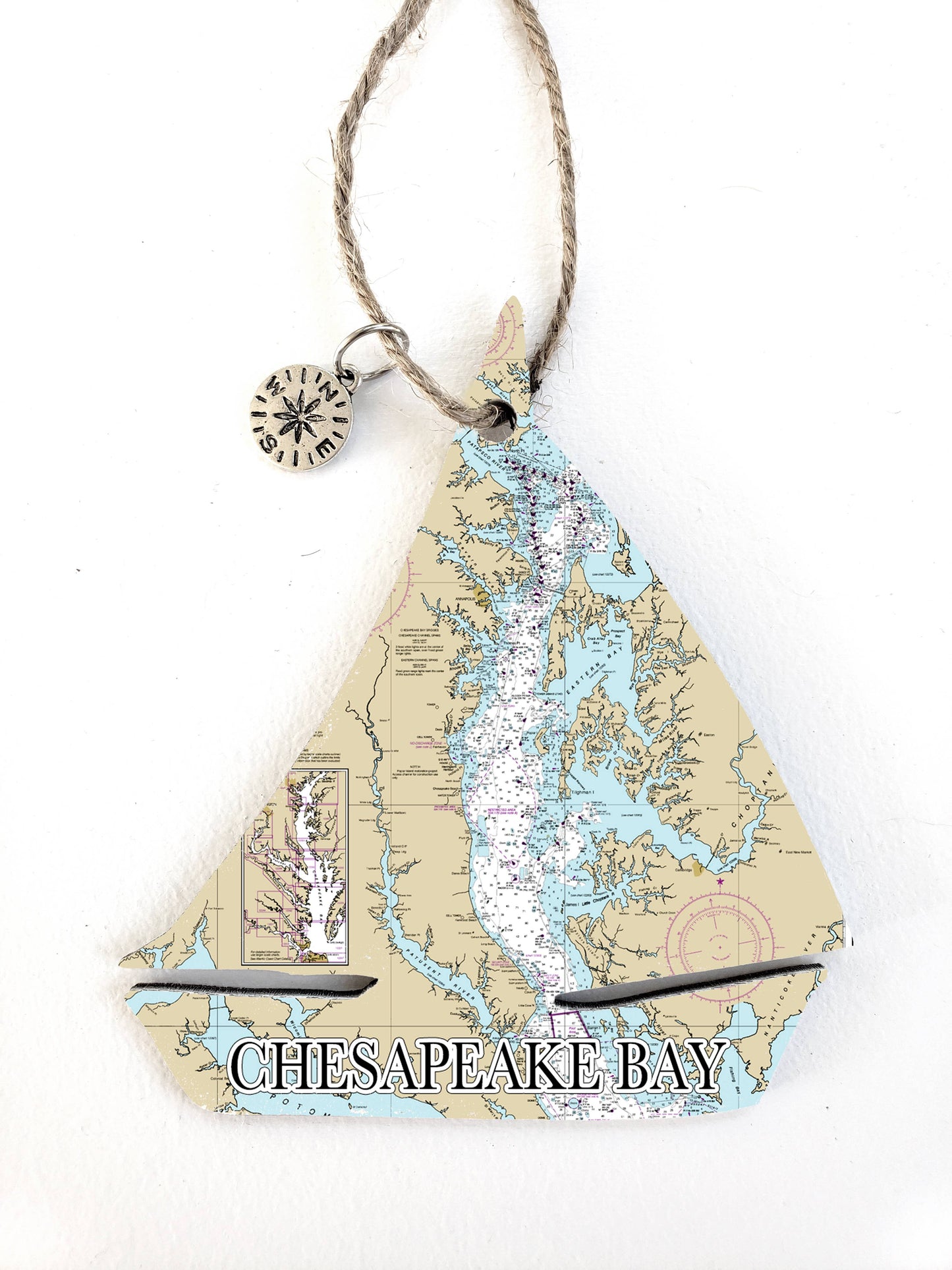 Wood Ornament - Sailboat Shaped- Custom Map Location