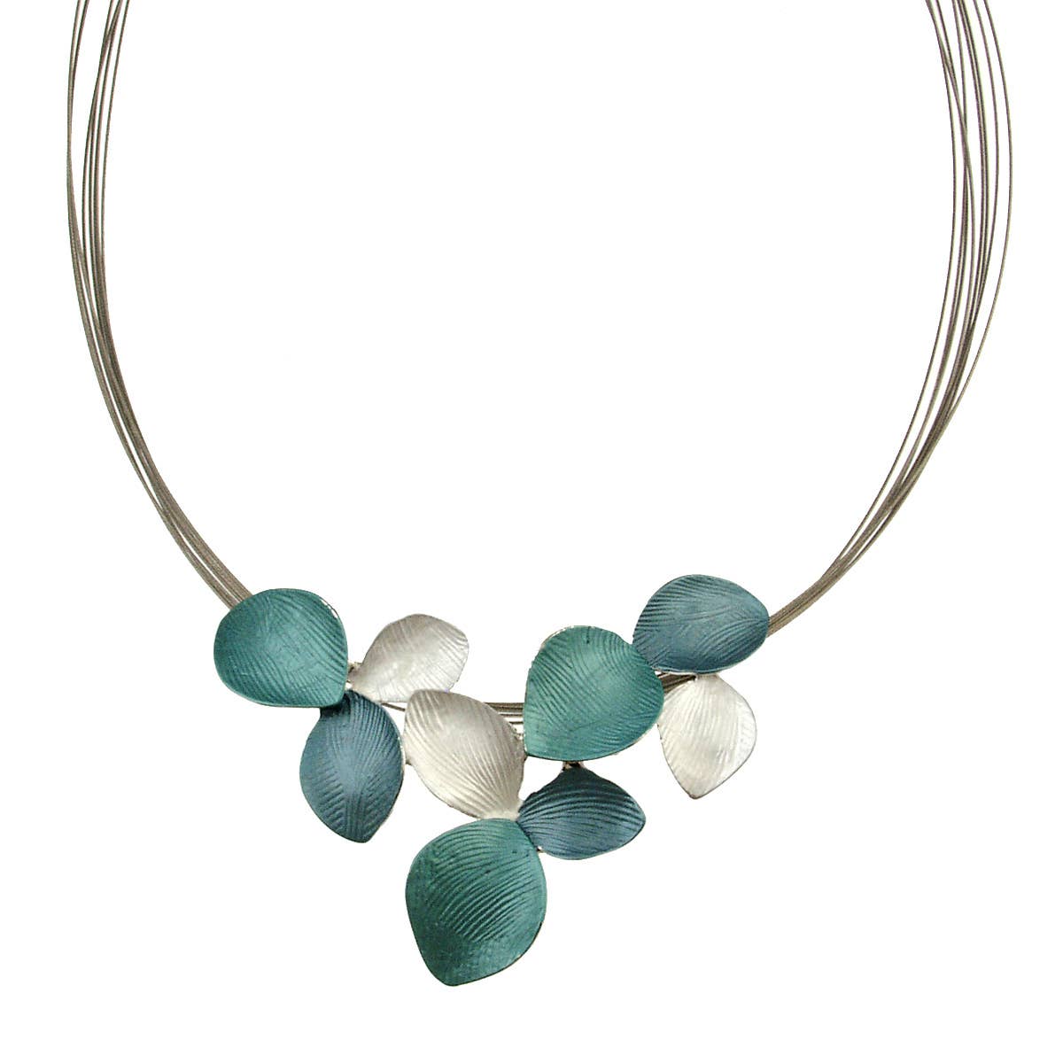 Lily Leaf Necklace: Gold/Gray; Silver/Gray; Blues/White; 18"