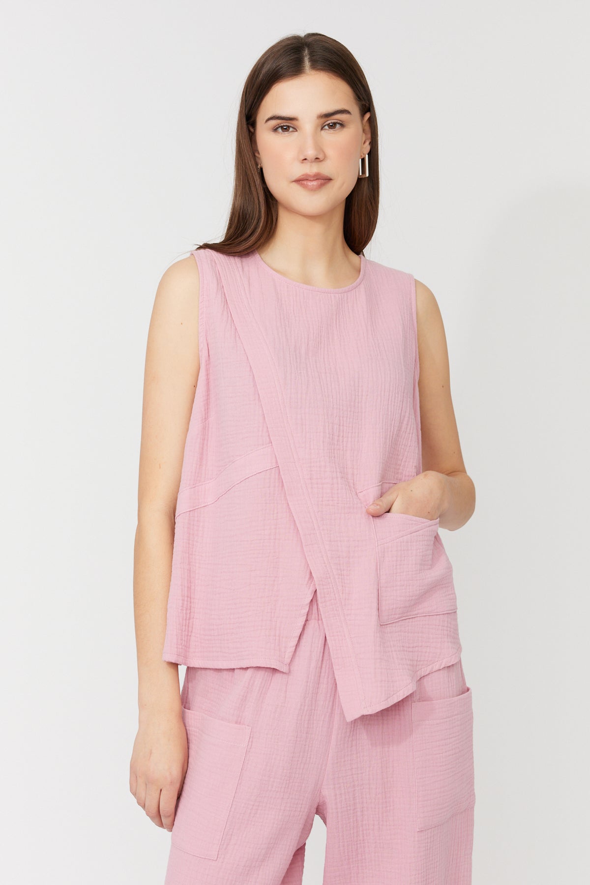 Compli K Pink Gauze Sleeveless Tank
