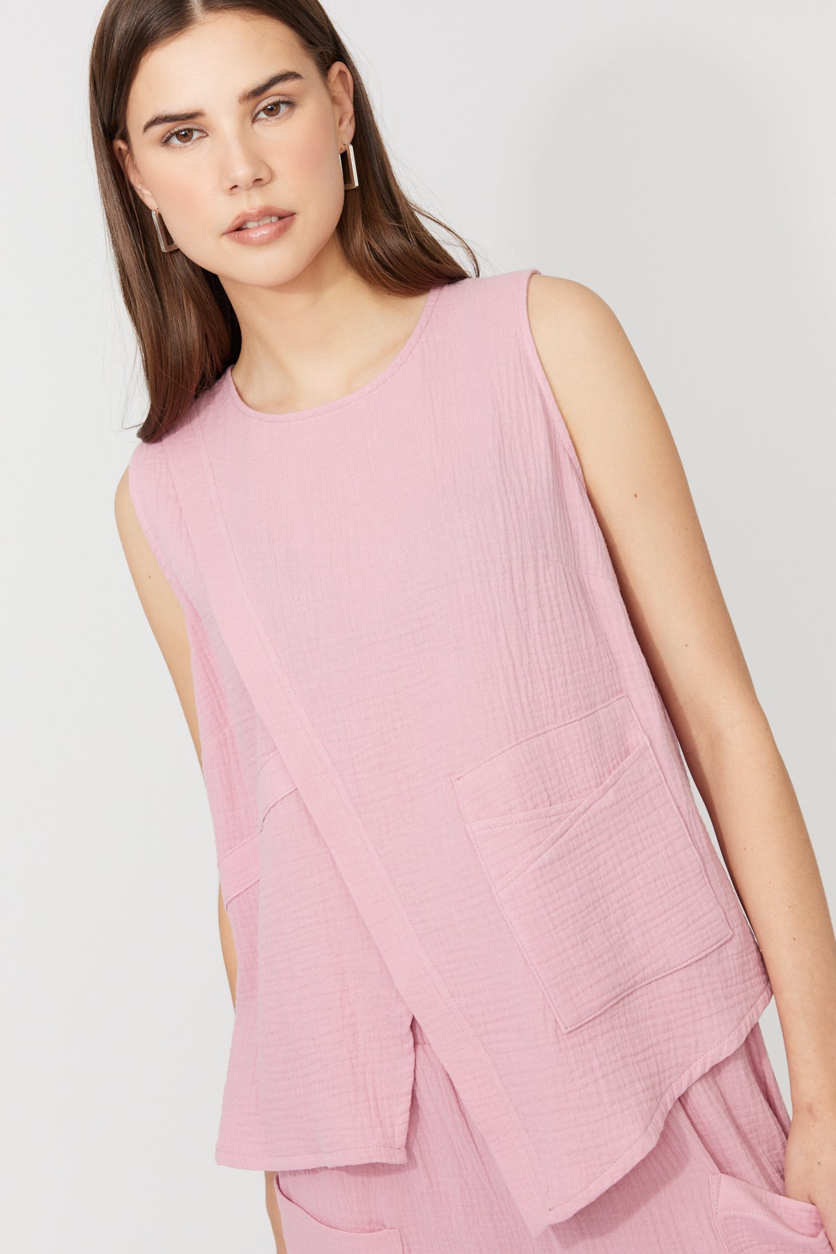 Compli K Pink Gauze Sleeveless Tank