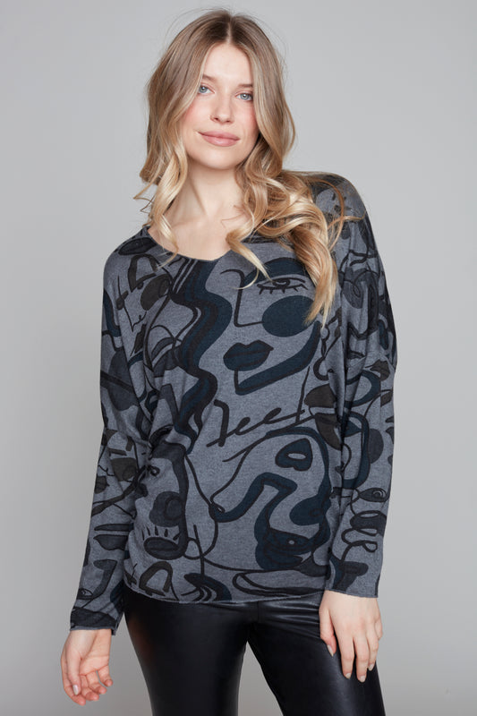 Carre Noir Abstract V Neck Sweater