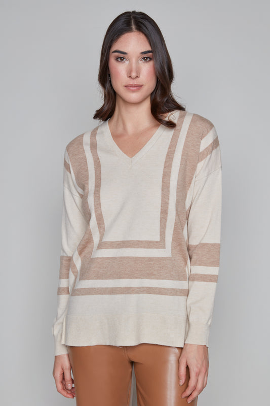 Carre Noir Camel V Neck Sweater