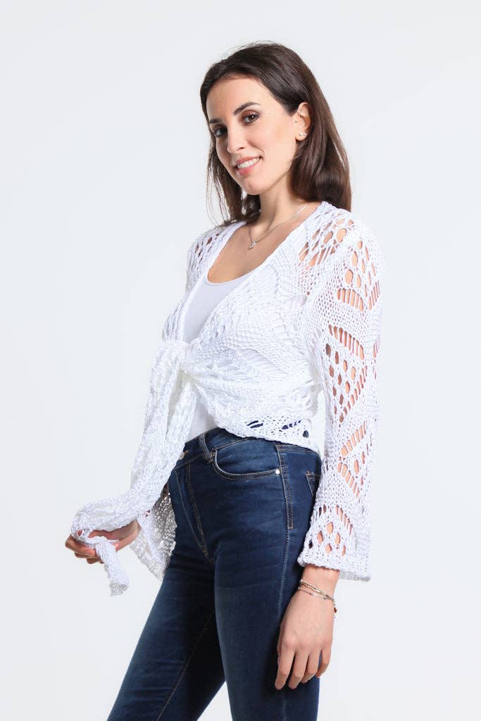Kandra Open Knit Tie Front Bolero (CLS303)