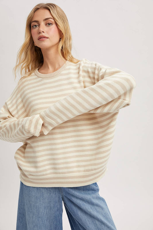 STRIPED DROP SHOULDER SWEATER