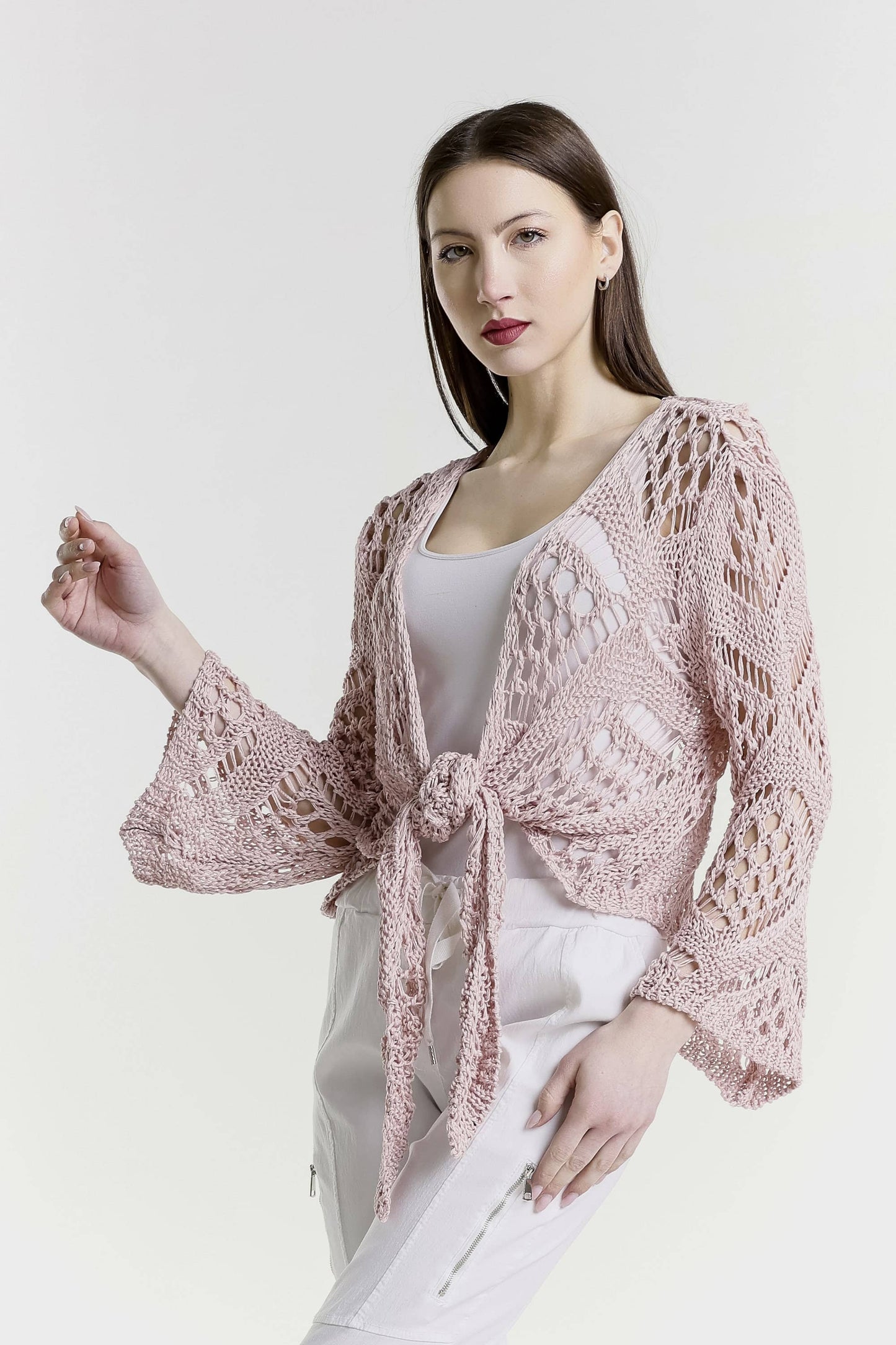 Kandra Open Knit Tie Front Bolero (CLS303)