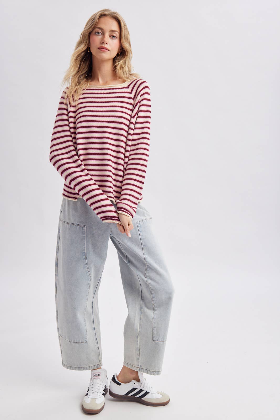 STRIPE CREW NECK KNIT SWEATER / WL26-13173