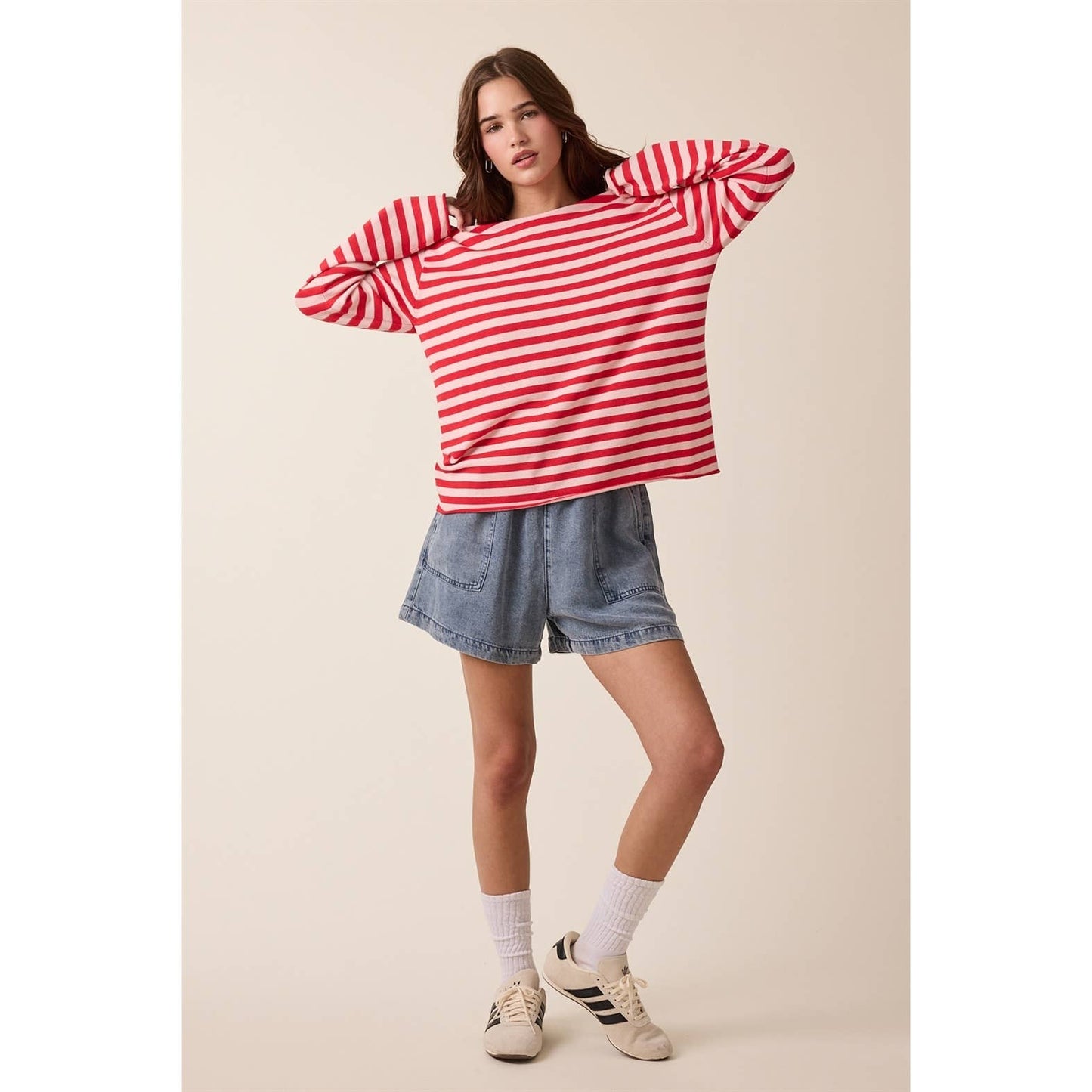 STRIPED BOAT NECK SWEATER / WL25-12375