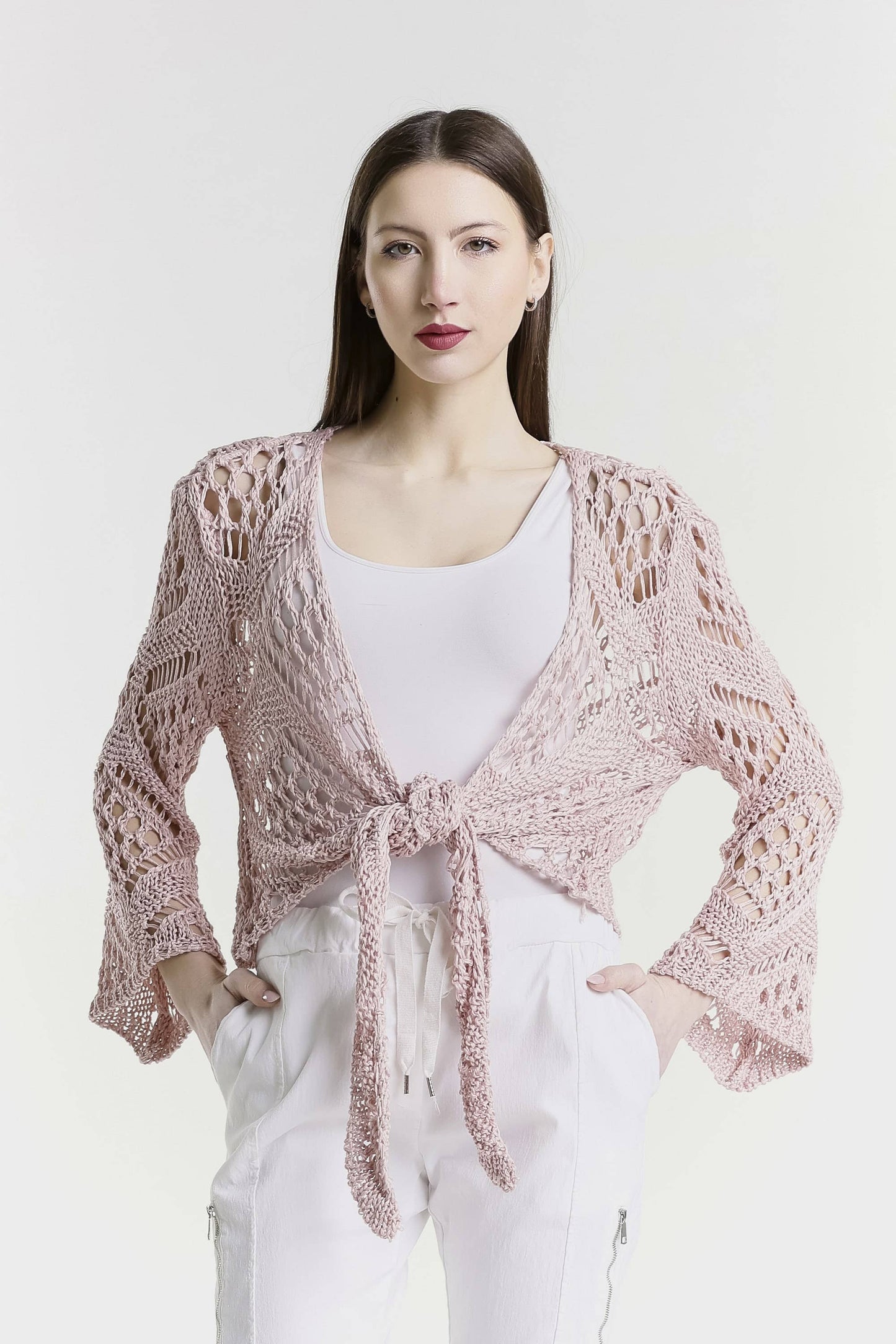 Kandra Open Knit Tie Front Bolero (CLS303)
