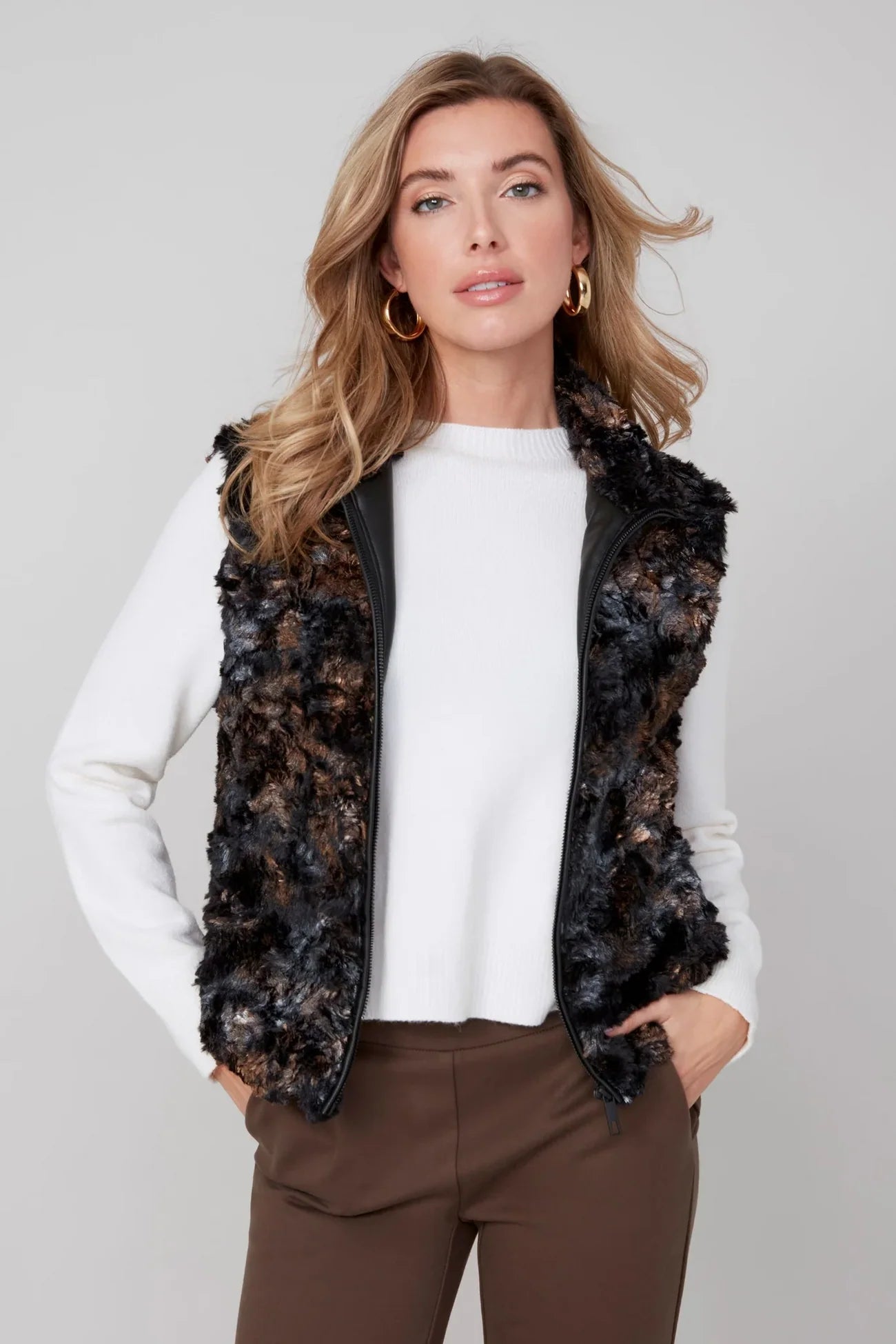 Renuar Knit Vest Faux Fur