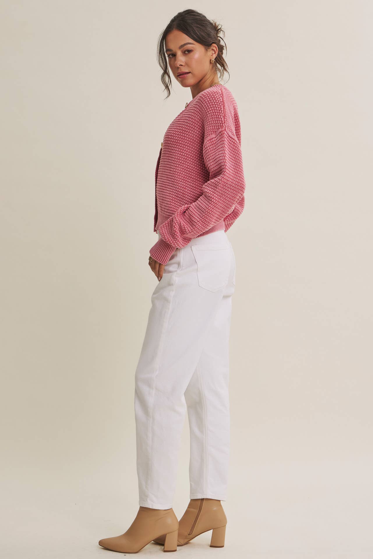 SEASONLESS MINERAL-WASHED COTTON WAFFLE BUTTON-DOWN CARDIGAN