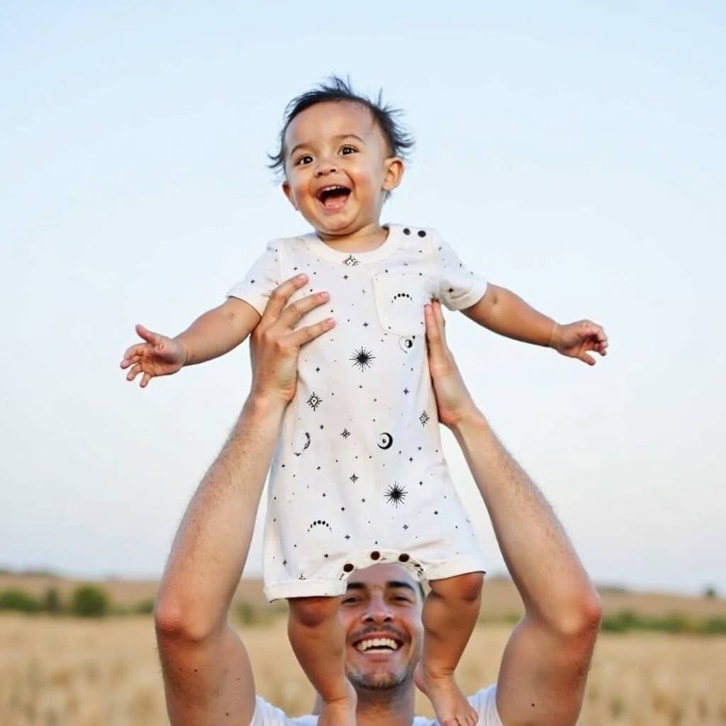 Baby kid organic short sleeve romper | celestial stars