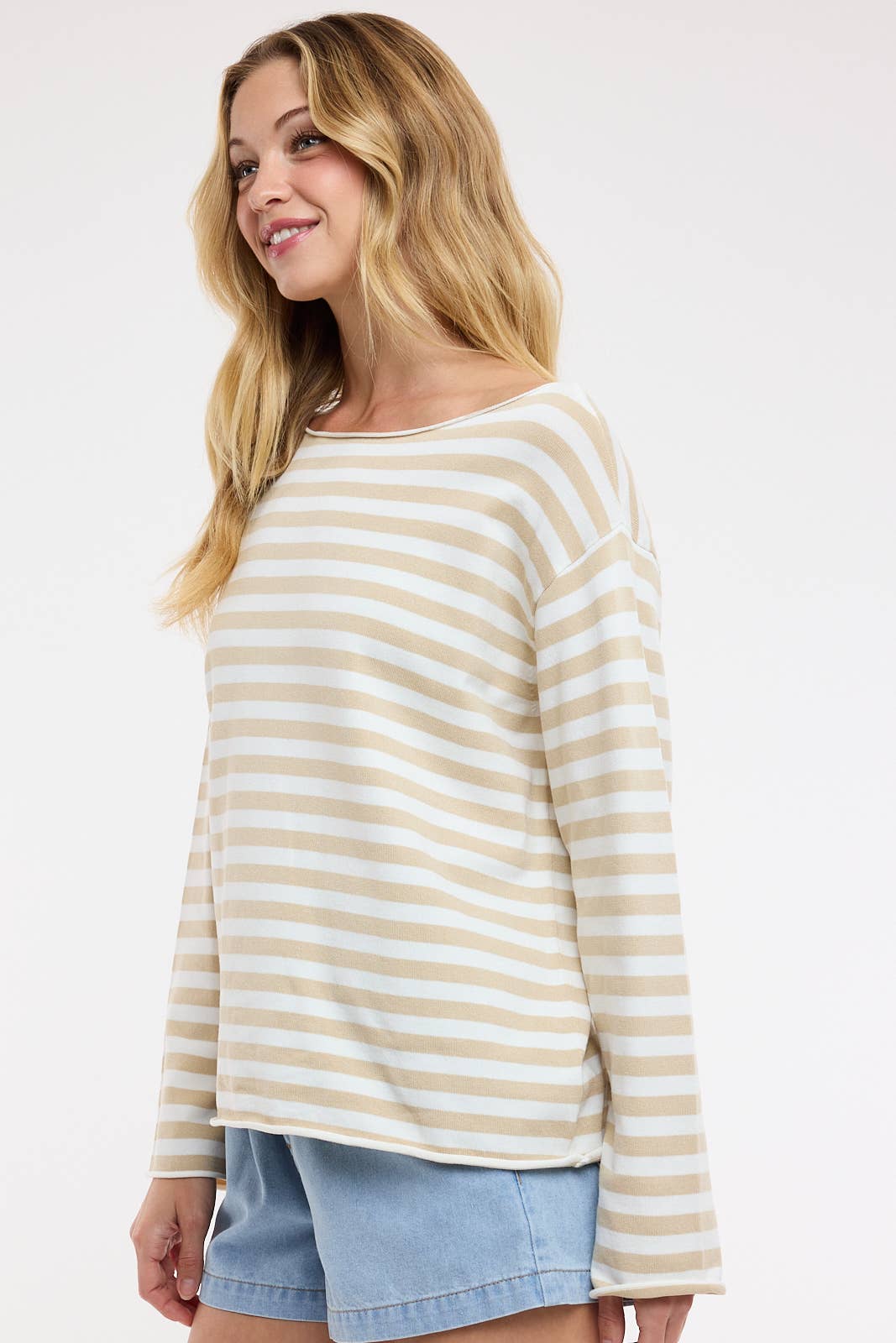 STRIPED BOAT NECK SWEATER / WL25-12375