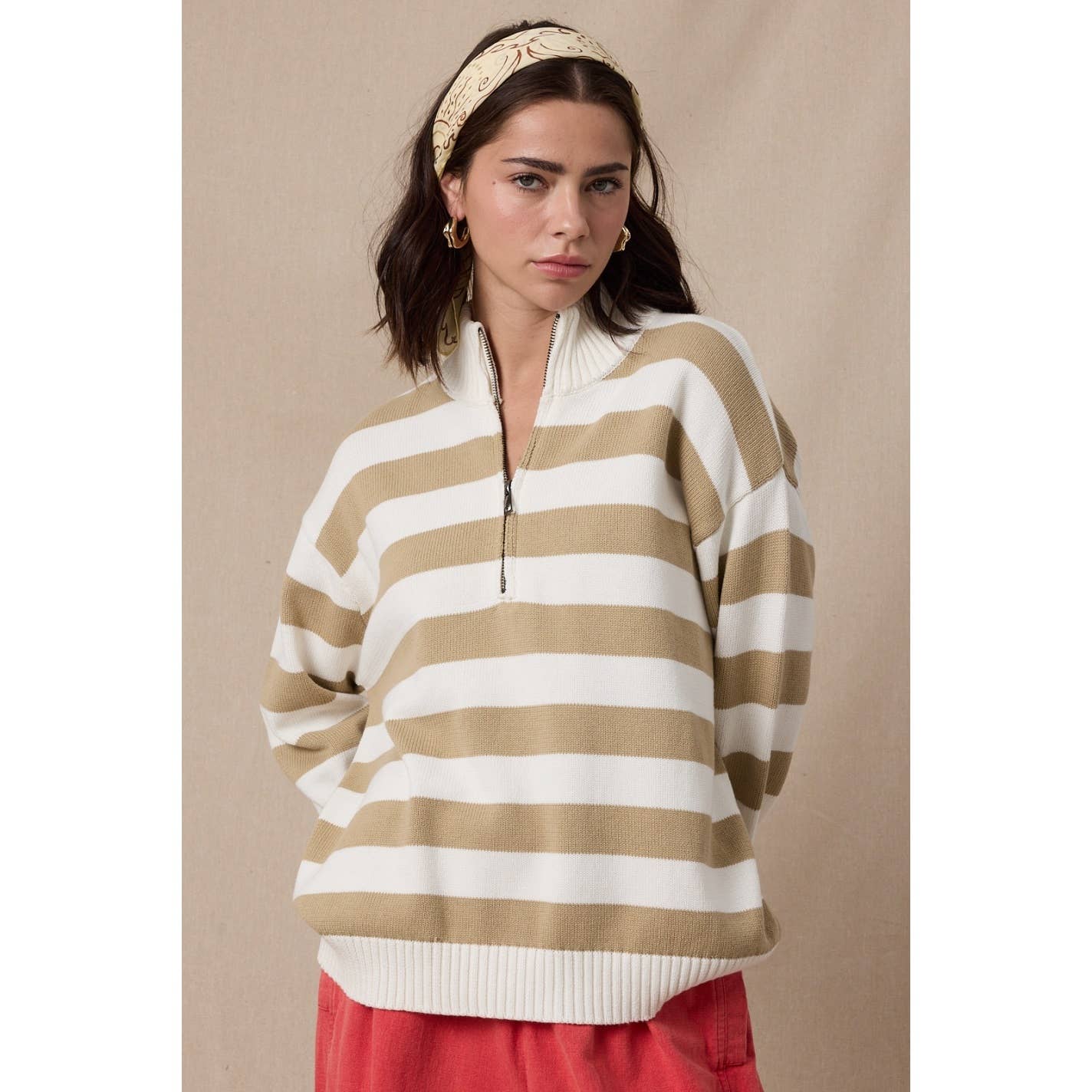 STRIPED HALF-ZIP SWEATER