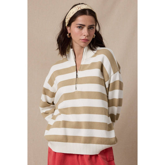STRIPED HALF-ZIP SWEATER