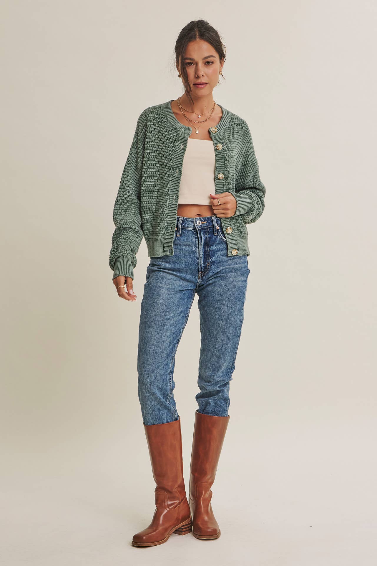 SEASONLESS MINERAL-WASHED COTTON WAFFLE BUTTON-DOWN CARDIGAN