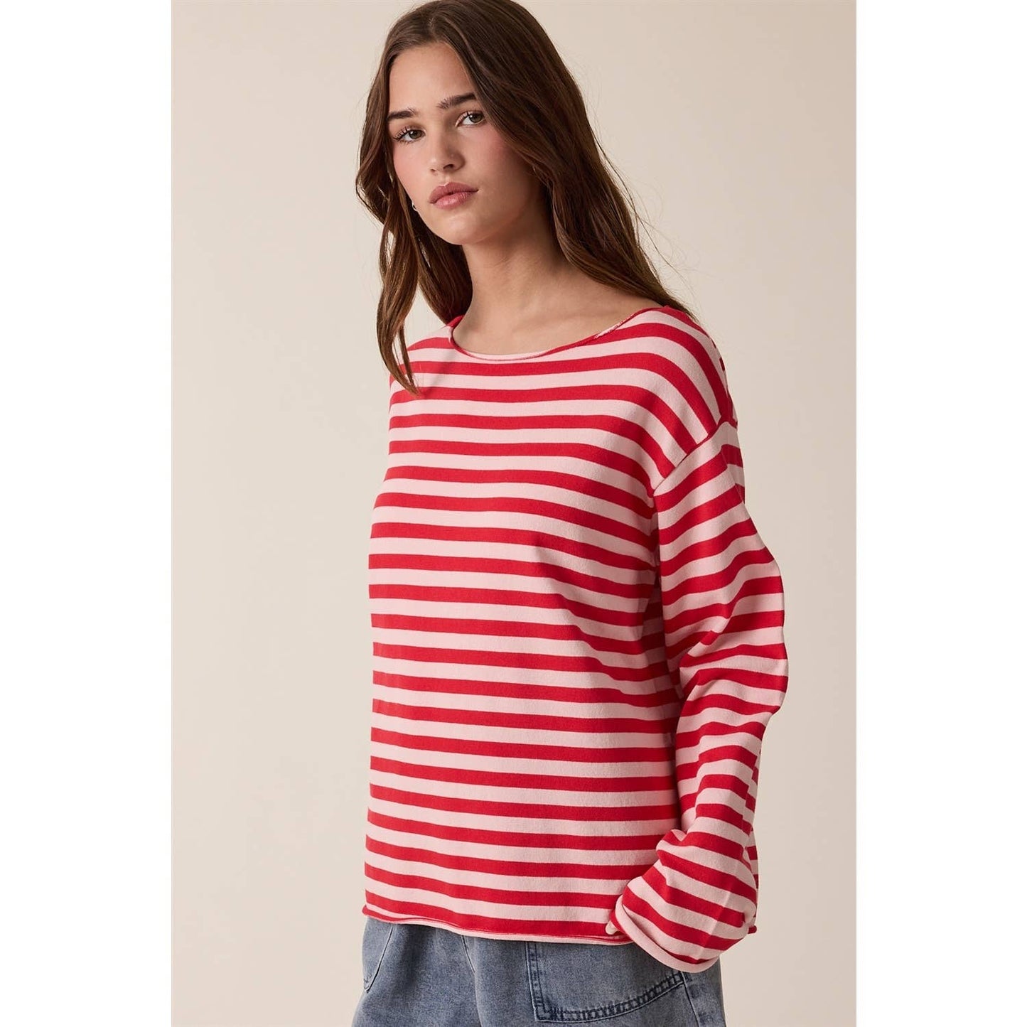 STRIPED BOAT NECK SWEATER / WL25-12375