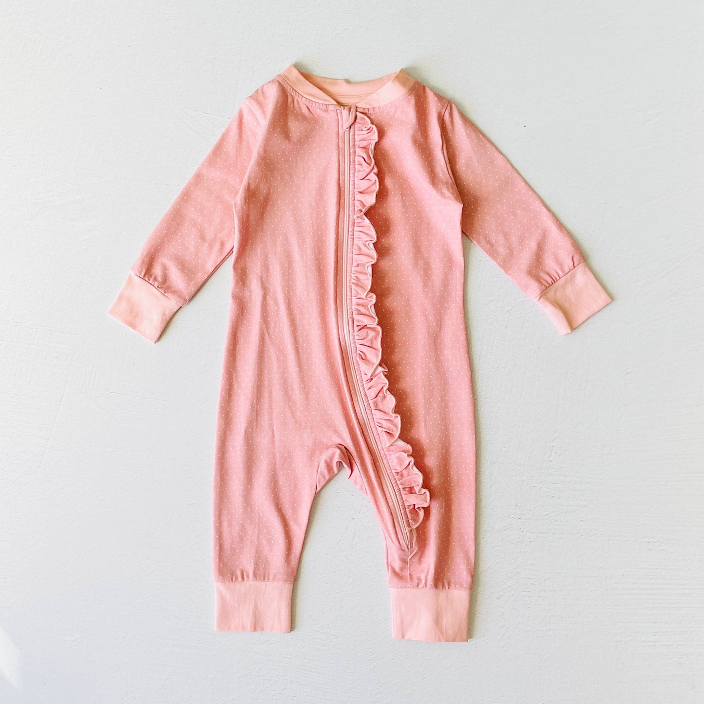 Mini Polka Dot Ruffle Zipper Baby Jumpsuit (Organic Jersey)