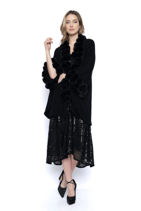 Picadilly Black Faux Fur Poncho